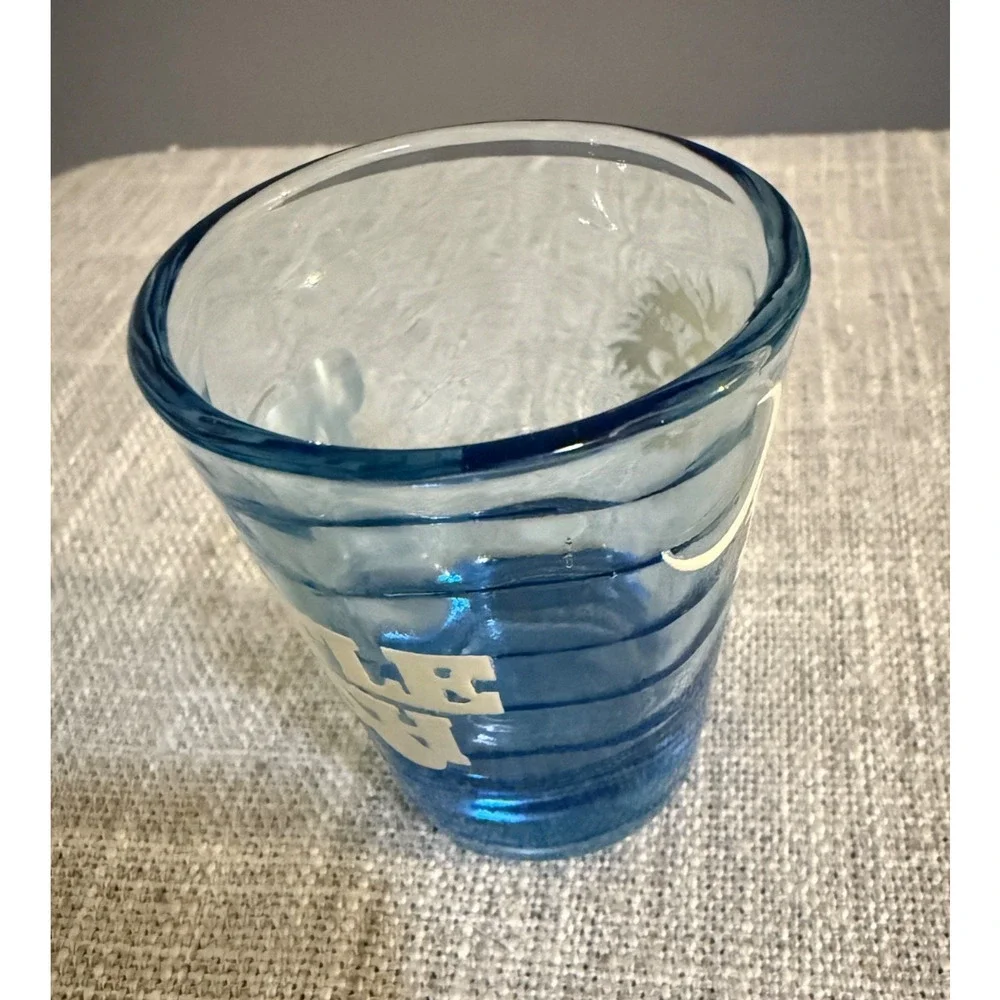 🌴 Myrtle Beach Blue Glass Shot Glass | Palm Tree & Moon | 2.5” Tall